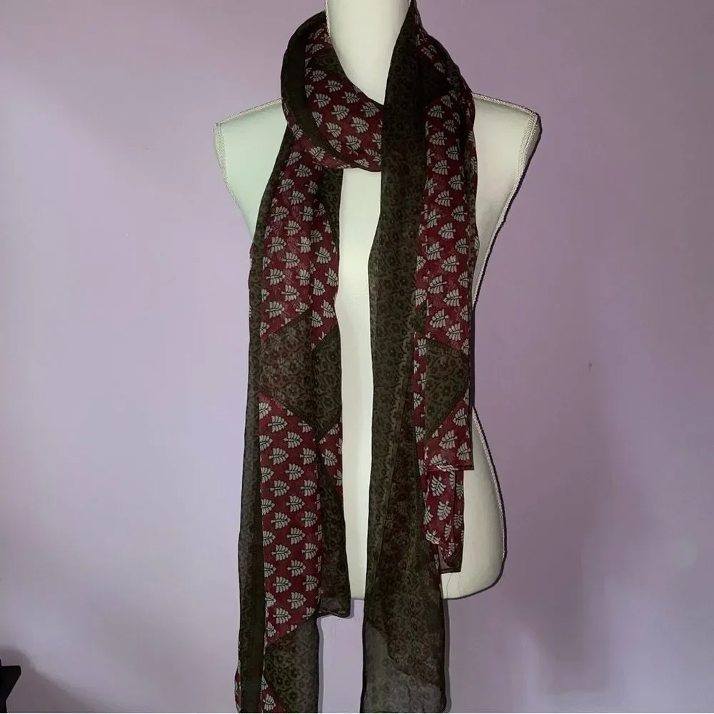 Large Scarf Chiffon Wrap Swim Cover Shawl Sheer Red Brown Boho Printed